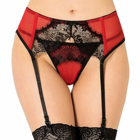 tanga y liguero escaje rojo queen lingerie