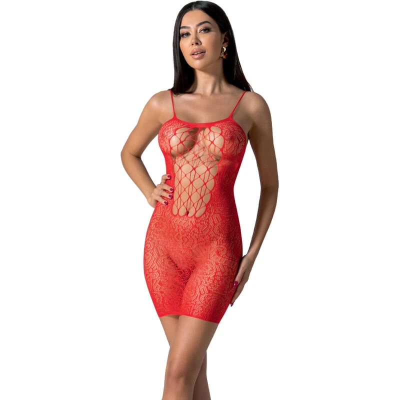 vestido de rejilla transparente rojo bodystocking passion